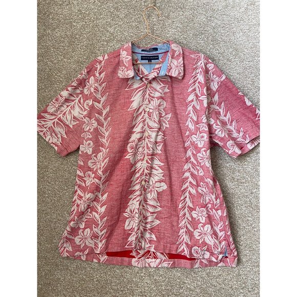 Tommy Hilfiger Men’s Red Hawaiian Tropical Short Sleeve Button Up Shirt Size 2XL - Picture 1 of 6